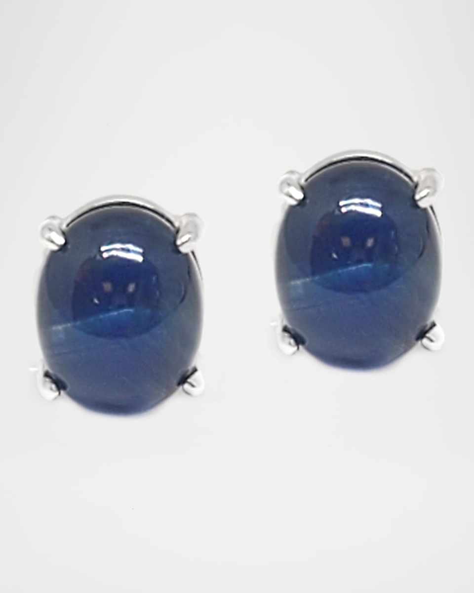 Blue Sapphire Cabochon Stud Earrings